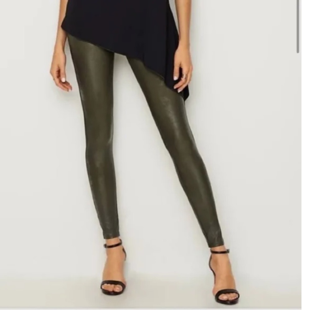 Spanx by Sara Blakey Faux Leather Leggings - Hunter green EUC